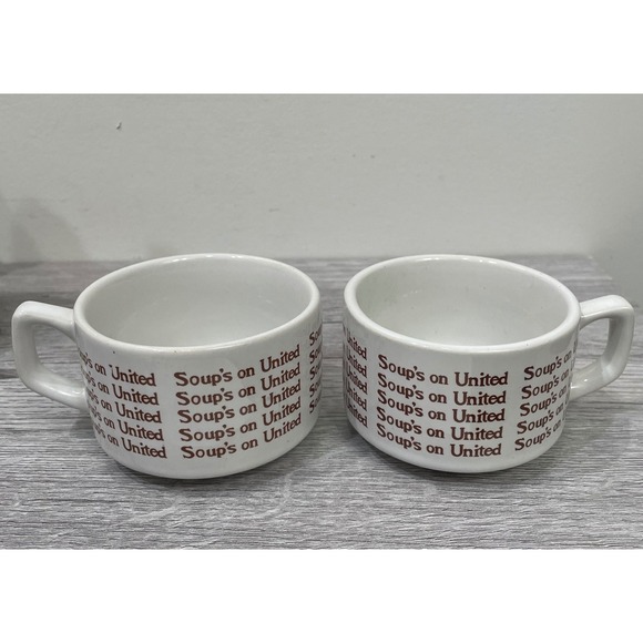 United‎ Airline Soup Mugs Set of 2 CU590 QMD White Brown Logo